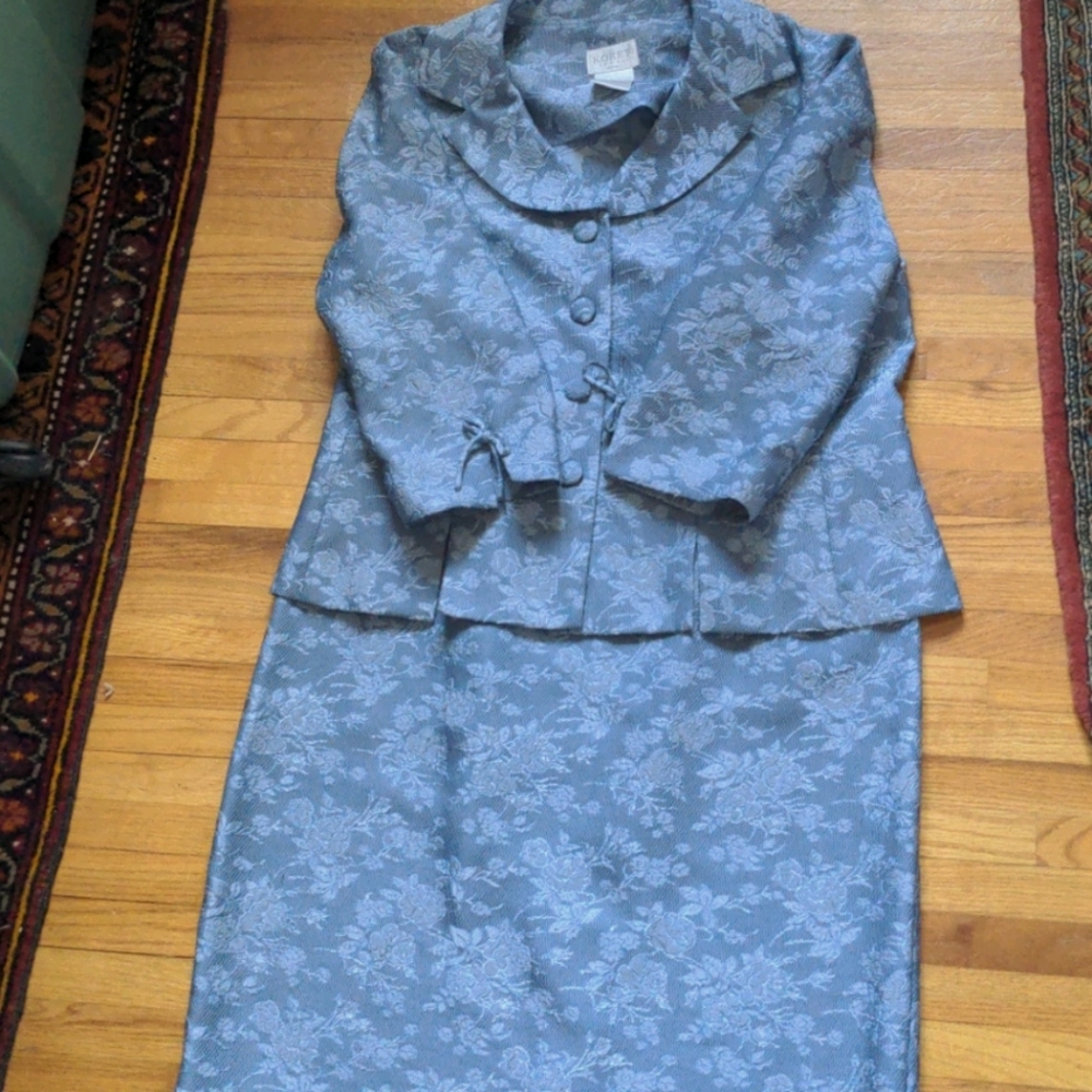 Vintage Blue Lace Skirt Suit